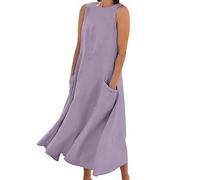 Vestidos para mujer del Reino Unido, elegante, con bolsillo, cuello en V, sin mangas, vestido casual (cuello redondo alto), Morado (, M