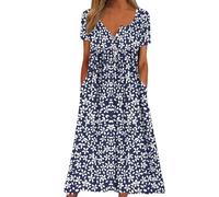 Vestidos para mujer del Reino Unido, elegantes, informales, cuello redondo, bolsillos, vestidos largos de playa, Bu6, 5XL