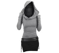 Vestidos para mujer del Reino Unido, para uso diario, otoño, casual, manga larga, sin botones, con capucha, contraste, dos tonos, vestido ajustado para mujer, gris, XL