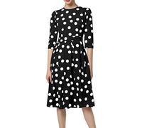 Vestidos para mujer, elegantes, de moda, cuello redondo, tres cuartos, estampado de lunares, vestido de fiesta, vestido para mujer de verano (negro M)