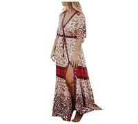 Vestidos para mujer, elegantes, para fiesta, bohemio, gitano, bohemio, estampado bohemio, cuello en V, manga de tres cuartos, vestido para mujer de verano (azul XL)