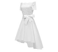 Vestidos para mujer, elegantes, para mujer, estilo vintage, con hombros descubiertos, princesa, floral, encaje, cóctel, fiesta, Aline, vestido para mujer, verano (blanco XL)