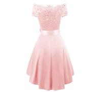 Vestidos para mujer, elegantes, para mujer, estilo vintage, con hombros descubiertos, princesa, floral, encaje, cóctel, fiesta, Aline, vestido para mujer, verano (rosa S)