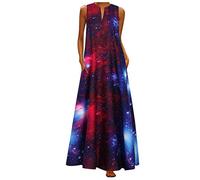 Vestidos para mujer, elegantes, tallas grandes, estampado diario, casual, sin mangas, vintage, bohemio, cuello en V, vestido para mujer de verano (rojo XXL)