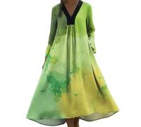 Vestidos para mujer Invierno Manga Larga Cuello en V Estampado Vestido Camisero Largo Casual Viaje Vacaciones 2024 Trajes Vestido Marrón Mujer, verde, L