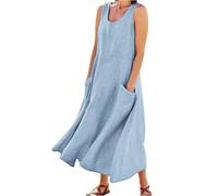 Vestidos para mujer, ligeros, suaves, clásicos, casuales, a la moda, ajuste regular, acampanados, estampado floral, vacaciones, playa, verano, vestido hawaiano, azul, S