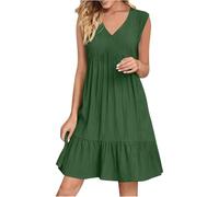 Vestidos para mujer, sin mangas, con cuello en V, a la moda, casual, acampanado, 2025, verde, XL