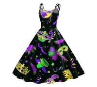 Vestidos para mujer, vestido de Navidad, sin mangas, largo hasta la rodilla, estilo retro acampanado, perfecto para fiestas y noches, Negro , XL