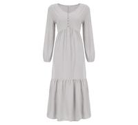 Vestidos para mujer, vestidos de lino a la moda para otoño, cuello en V, plisado, vestido largo de manga larga con bolsillos, vestidos de verano para mujer, plata, 4XL