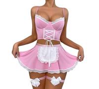 Vestidos para Navidad-Lingerie Sexy Mujer-Pijama De Mujer con Escote En V Profundo Y Tirantes Grandes Transparentes, Conjunto De Ropa Interior De Encaje