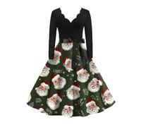 Vestidos para Navidad Ropa De Fiesta Noel Sexy Larga Tiro Alto Mujer Elegantes Cuello en V Vintage A Line Fashion Christmas Dresses Autumn Festive Occasions Verde M