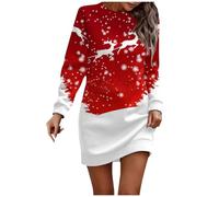 Vestidos para Navidad Vestidos Invierno Mujer 2025 Mama Noel Oversize Terciopelo Disfraces Navideños Fin De Año Otoño Punto Largo Manga Larga Sexy Top Brillante Reno Familia Dress 2#Rojo Intenso S