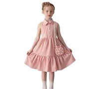 Vestidos para niña,New Girls Sweet Dress Solid Color Sleeveless Lace Collar Dress De Invierno (Pink, 4-5 Years)