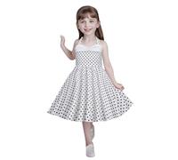 Vestidos para niñas, cuello halter, estampado de lunares, estilo retro de los años cincuenta, vestido de fiesta para niñas, corte acampanado, ropa vintage para ocasiones especiales, 05#_blanco, 3-4