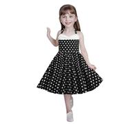 Vestidos para niñas, cuello halter, estampado de lunares, estilo retro de los años cincuenta, vestido de fiesta para niñas, corte acampanado, ropa vintage para ocasiones especiales, 01#_negro, 3-4