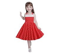 Vestidos para niñas, cuello halter, estampado de lunares, estilo retro de los años cincuenta, vestido de fiesta para niñas, corte acampanado, ropa vintage para ocasiones especiales, 04#_rojo, 3-4 años