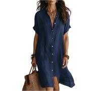 Vestidos Playeros Mujer, Ropa De Mujer Vestidos Vestido De Fiesta Vestido Verano para Color Liso Manga Corta Blusa Abotonada Camisero Ligero Y Vaporoso Tipo Camiseta Informal Bohemio Holgado para La