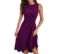 Vestidos playeros,Women's Summer Sleeveless Ruched Waist A Line High Midi Dress Faldas Blancas (Purple, S)