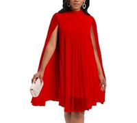 Vestidos Plisados Elegantes para Mujer Botones Sueltos hasta La Rodilla Vestidos De Fiesta De Cóctel Tallas Grandes para Mujer Jersey De Moda Capa Manga De Murciélago Vestidos De Fiesta (Rojo,XXL)