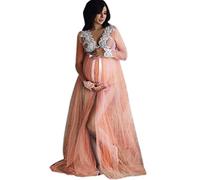 Vestidos Premama Fiesta Largos Maxi SHOBDW Moda 2019 Vestido de Maternidad Fotografia Encaje Vestidos Mujer Verano Sexy Cuello en V Bandage Ropa Premamá Vestidos de Fiesta(Beige,L)