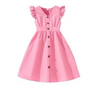 Vestidos Princesa NiñA-Vestido Informal De Verano para NiñAs, Sin Mangas, Corte En A, con Botones, Dobladillo con Volantes, Vestidos A Rayas, De 8 A 12 AñOs