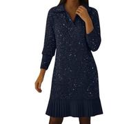 Vestidos Punto Mujer Elegantes Invierno Manga Larga Vestido Jersey Lentejuelas Vestidos Suéter Cómoda Térmica Cuello en V Lana Vestido De Fiesta Boda Coctel Invitada