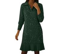 Vestidos Punto Mujer Elegantes Invierno Manga Larga Vestido Jersey Lentejuelas Vestidos Suéter Cómoda Térmica Cuello en V Lana Vestido De Fiesta Boda Coctel Invitada