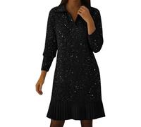 Vestidos Punto Mujer Elegantes Invierno Manga Larga Vestido Jersey Lentejuelas Vestidos Suéter Cómoda Térmica Cuello en V Lana Vestido De Fiesta Boda Coctel Invitada