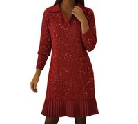 Vestidos Punto Mujer Elegantes Invierno Manga Larga Vestido Jersey Lentejuelas Vestidos Suéter Cómoda Térmica Cuello en V Lana Vestido De Fiesta Boda Coctel Invitada