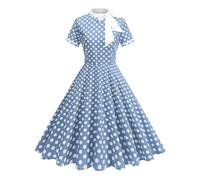 Vestidos Rockabilly AñOs 50 Vintage Vestidos Verano Mujer con Mangas Cortas Lunares Estilo Swing hasta La Rodilla Vestido Mujer Elegante de Cocktail con Diadema Vestido Flamenca