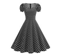 Vestidos Rockabilly AñOs 50 Vintage Vestidos Verano Mujer con Mangas Cortas Lunares Estilo Swing hasta La Rodilla Vestido Mujer Elegante de Cocktail con Diadema Vestido Flamenca