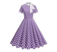 Vestidos Rockabilly AñOs 50 Vintage Vestidos Verano Mujer con Mangas Cortas Lunares Estilo Swing hasta La Rodilla Vestido Mujer Elegante de Cocktail con Diadema Vestido Flamenca