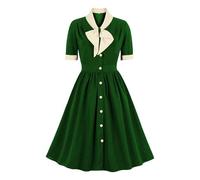 Vestidos Rockabilly AñOs 50 Vintage Vestidos Verano Mujer con Mangas Cortas Lunares Estilo Swing hasta La Rodilla Vestido Mujer Elegante de Cocktail con Diadema Vestido Flamenca