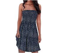 Vestidos sin mangas para mujer, sin tirantes, con hombros descubiertos, vestidos florales para mujer, vestidos hawaianos plisados midi 2024, P-224 azul marino y azul real, XL