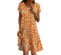Vestidos Tallas Grandes Mujer Verano, Vestido Mujer Casual Vestidos De Verano Vestido Casual De Manga Corta con Cuello Redondo Y Estampado Floral para Camisero hasta La Rodilla Túnica Corte A con