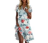 Vestidos Tallas Grandes Mujer, Vestido Playa Mujer Vestido Elegante Vestidos De Vintage con Estampado Floral Cuello Redondo Y Manga Corta Minivestido Camisero Bohemio Camiseta Vaporoso Túnica De A