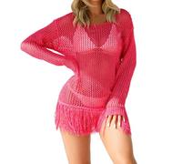 Vestidos Tejidos Crochet,Bata de Bikini con Flecos y protección Solar para Mujer para Playa para el hogar con Recortes de Punto