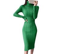 Vestidos Tipo suéter de Manga Larga con Cuello para Mujer Vestidos Tipo Midi Ajustados de Punto (Green, S)