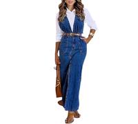 Vestidos Vaqueros Informales for Mujer, Vestidos Holgados Rectos Informales ahuecados sin Mangas con Solapa (S)