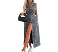 Vestidos Vaqueros Sin Mangas para Mujer Vestido Camisero Vaquero Abotonado con Cinturón Vestido Vaquero Informal De Corte A con Bolsillos para Negocios Vacaciones Diario Negro S