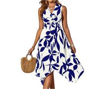 Vestidos Verano Mujer 2025 Largos Playeros Tallas Grandes Vestido Fiesta De Flores Boho Cuello Redondo Ropa Sin Mangas Elegantes Hawaiano Summer Dresses for Women Mis Pedidos Realizados Azul M