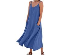 Vestidos Verano Mujer 2025,Mis Pedidos Lino Algodón Vestido Sin Manga Verano Casual Cuello en V Cómodo Vestidos Chaleco Color Sólido Bolsillos Elegante Dress Basico Vestido de Playa Transpirable