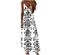 Vestidos Verano Mujer 2025 Mis Pedidos Playeros Originales Sin Mangas Vintage Chaleco de Vestir Largo Vestido Sueltos Bohemio Cuello V Estampado de Flores Vestido Casual Vacaciones Elegante