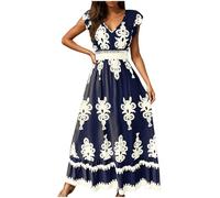 Vestidos Verano Mujer 2025 Mis Pedidos Vestido Largo Mujer Verano Casual Playa Vacaciones Estilo Bohemio Vintage Vestido de Flores Elegante Manga Corta Ropa Cuello en V Cintura Alta Boho Dress