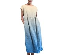 Vestidos Verano Mujer 2025,Mis Pedidos Vestidos Mujer Manga Corta Algodón y Lino Vestido Largo Mujer Verano Cuello Redondo Cómodo Vestido Playa Mujer Maxi Sueltos Gradiente Vestido Verano Mujer