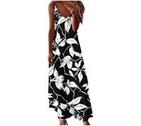 Vestidos Verano Mujer 2025 Playeros Originales Sin Mangas Vintage Chaleco de Vestir Largo Vestido Sueltos Bohemio Cuello V Estampado de Flores Vestido Casual Vacaciones Elegante