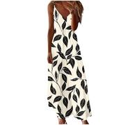 Vestidos Verano Mujer 2025 Playeros Originales Sin Mangas Vintage Chaleco de Vestir Largo Vestido Sueltos Bohemio Cuello V Estampado de Flores Vestido Casual Vacaciones Elegante
