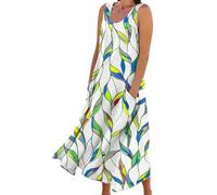 Vestidos Verano Mujer 2025 Playeros sin Mangas Boho Largos de Fiesta Medieval Maxi Fiesta Señora Mayor Elegante Elástico Ropa Vacaciones con Bolsillos, Talla Grande