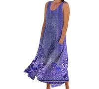 Vestidos Verano Mujer 2025 Playeros sin Mangas Boho Largos de Fiesta Medieval Maxi Fiesta Señora Mayor Elegante Elástico Ropa Vacaciones con Bolsillos, Talla Grande