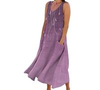 Vestidos Verano Mujer 2025 Playeros sin Mangas Boho Largos de Fiesta Medieval Maxi Fiesta Señora Mayor Elegante Elástico Ropa Vacaciones con Bolsillos, Talla Grande
